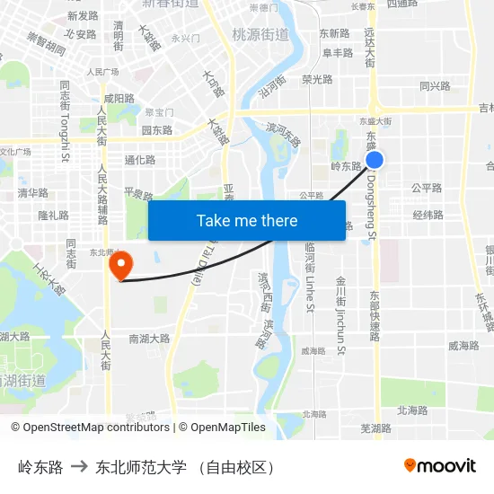 岭东路 to 东北师范大学 （自由校区） map