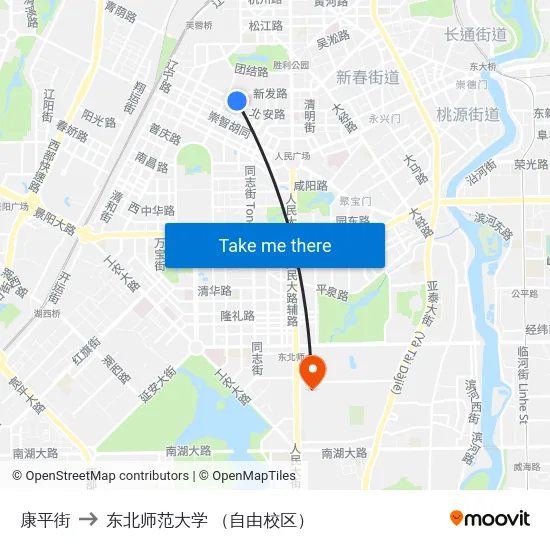 康平街 to 东北师范大学 （自由校区） map
