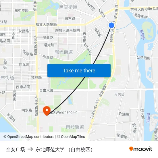全安广场 to 东北师范大学 （自由校区） map