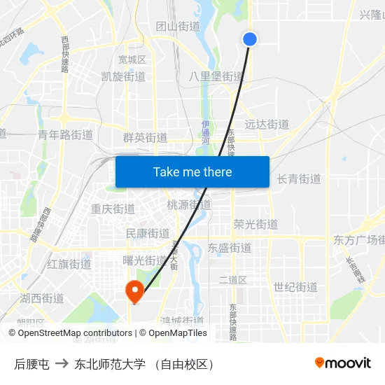 后腰屯 to 东北师范大学 （自由校区） map