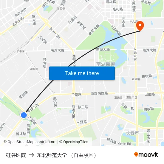 硅谷医院 to 东北师范大学 （自由校区） map