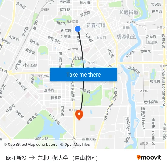 欧亚新发 to 东北师范大学 （自由校区） map