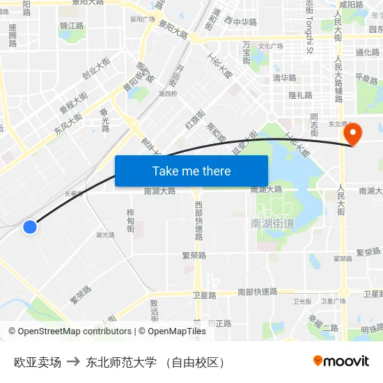 欧亚卖场 to 东北师范大学 （自由校区） map