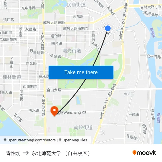 青怡坊 to 东北师范大学 （自由校区） map