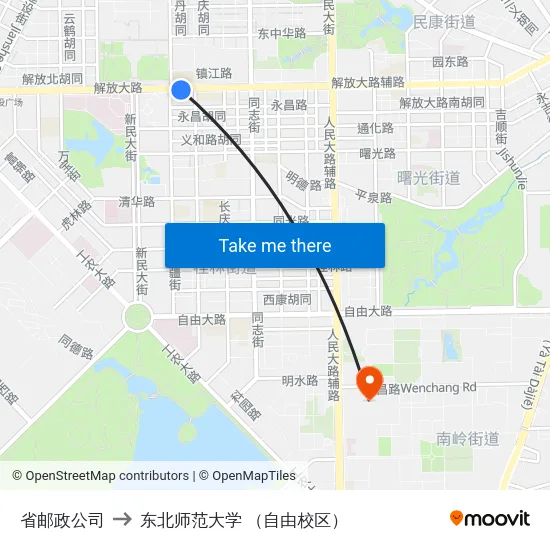 省邮政公司 to 东北师范大学 （自由校区） map
