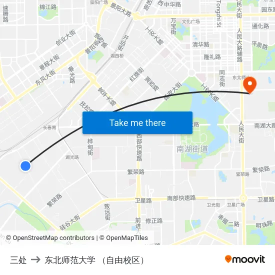 三处 to 东北师范大学 （自由校区） map