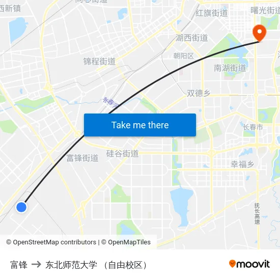 富锋 to 东北师范大学 （自由校区） map