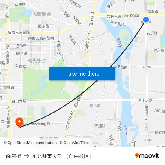 临河街 to 东北师范大学 （自由校区） map