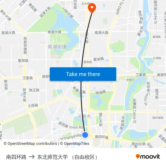 南四环路 to 东北师范大学 （自由校区） map