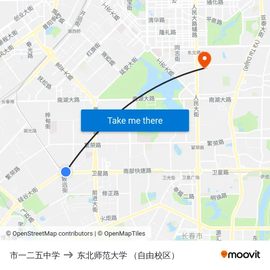 市一二五中学 to 东北师范大学 （自由校区） map