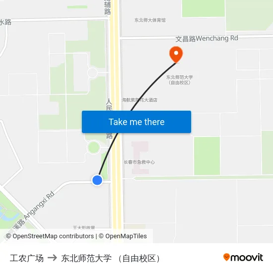 工农广场 to 东北师范大学 （自由校区） map