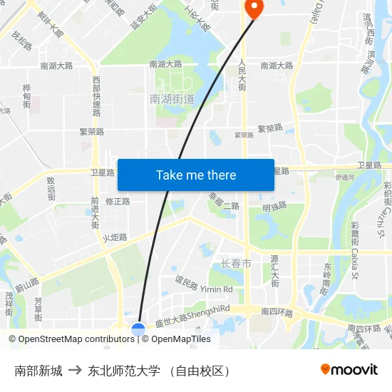 南部新城 to 东北师范大学 （自由校区） map