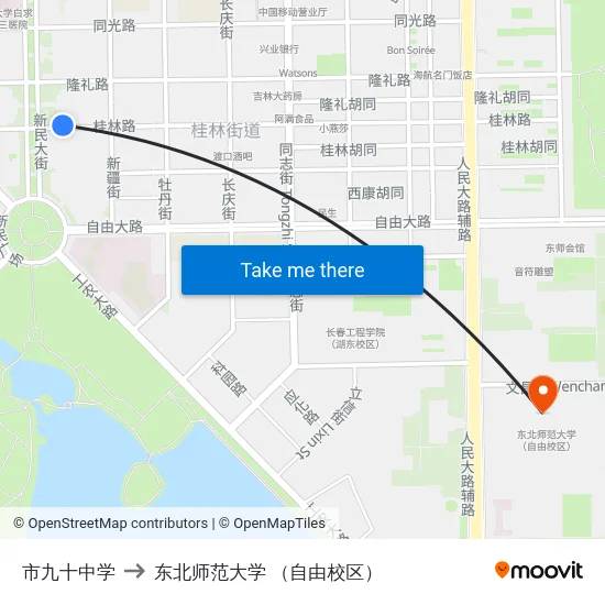 市九十中学 to 东北师范大学 （自由校区） map