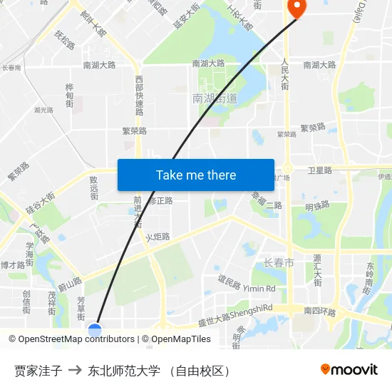 贾家洼子 to 东北师范大学 （自由校区） map