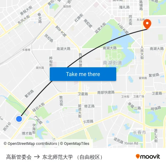 高新管委会 to 东北师范大学 （自由校区） map