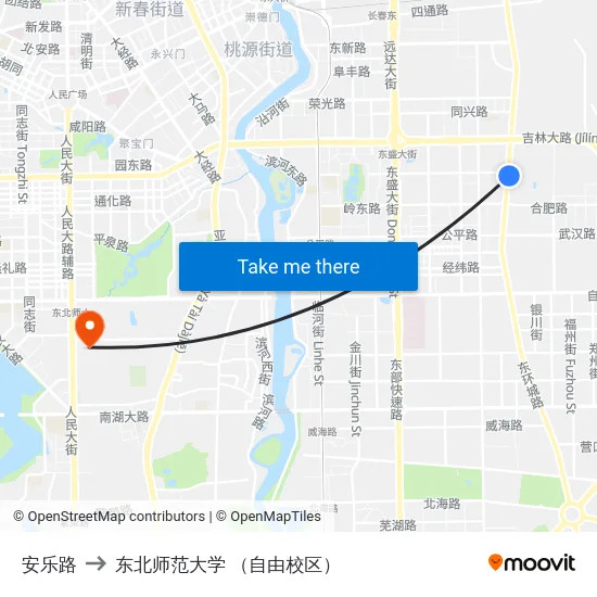 安乐路 to 东北师范大学 （自由校区） map