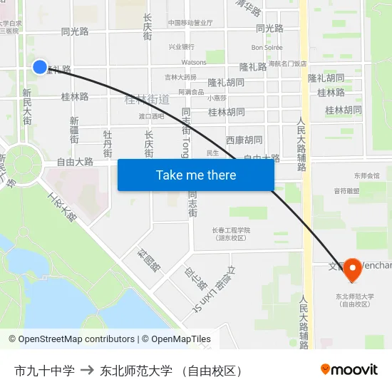 市九十中学 to 东北师范大学 （自由校区） map