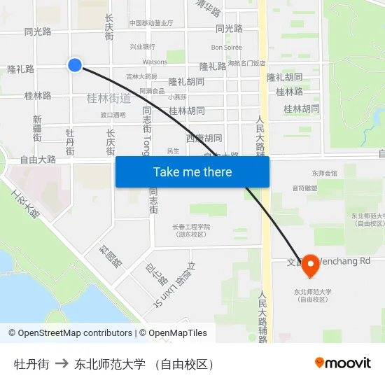 牡丹街 to 东北师范大学 （自由校区） map