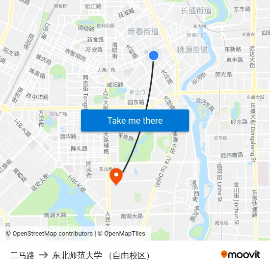 二马路 to 东北师范大学 （自由校区） map