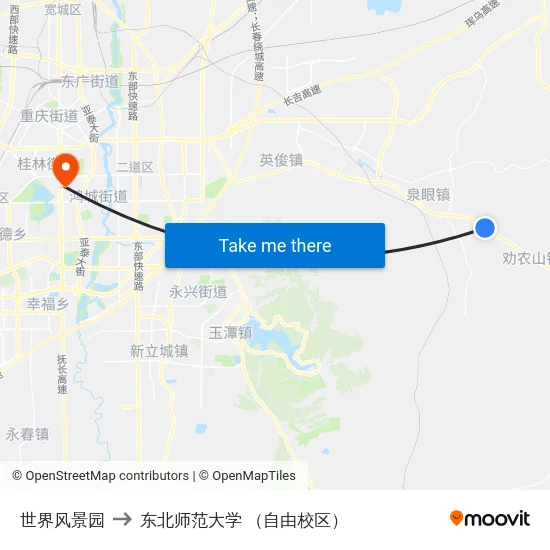 世界风景园 to 东北师范大学 （自由校区） map