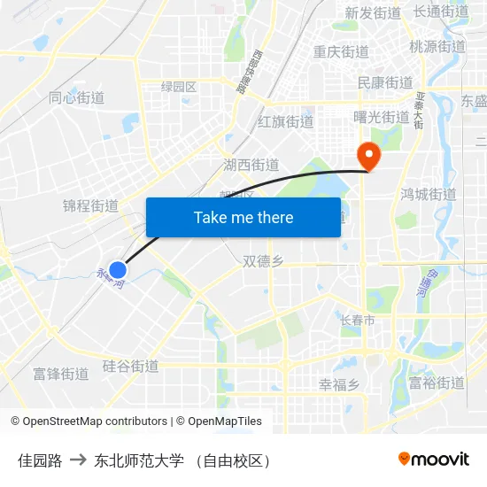 佳园路 to 东北师范大学 （自由校区） map
