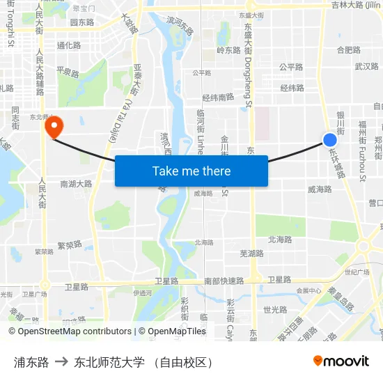 浦东路 to 东北师范大学 （自由校区） map