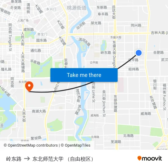 岭东路 to 东北师范大学 （自由校区） map