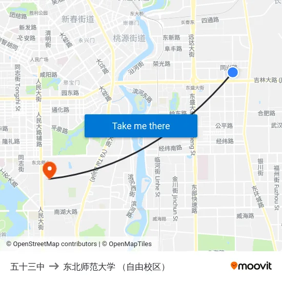 五十三中 to 东北师范大学 （自由校区） map