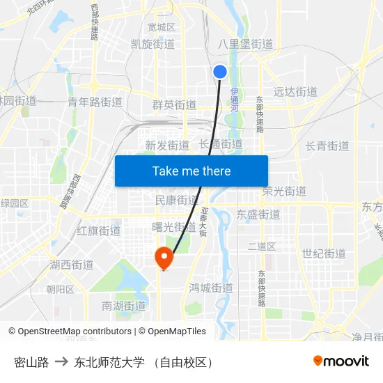 密山路 to 东北师范大学 （自由校区） map