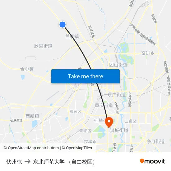 伏州屯 to 东北师范大学 （自由校区） map