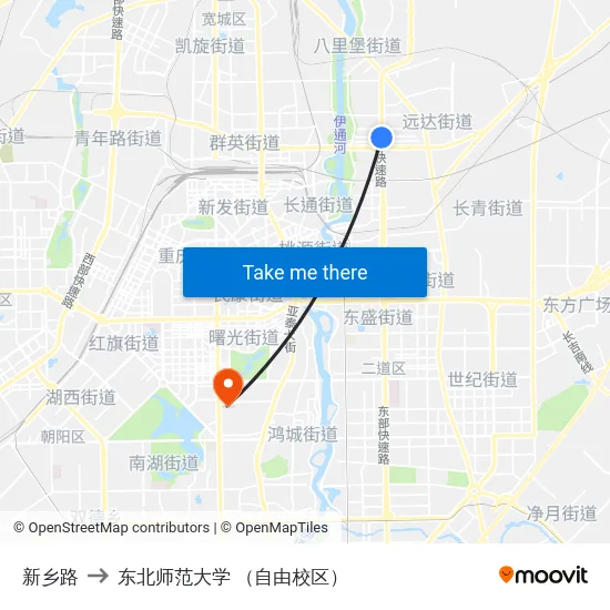 新乡路 to 东北师范大学 （自由校区） map
