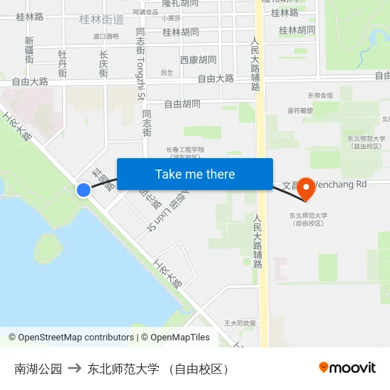南湖公园 to 东北师范大学 （自由校区） map