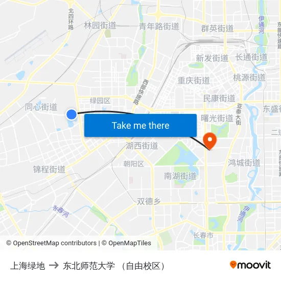 上海绿地 to 东北师范大学 （自由校区） map