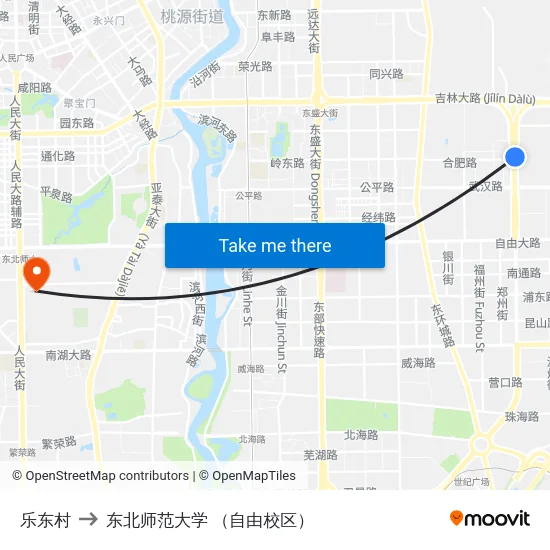 乐东村 to 东北师范大学 （自由校区） map