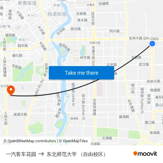 一汽客车花园 to 东北师范大学 （自由校区） map