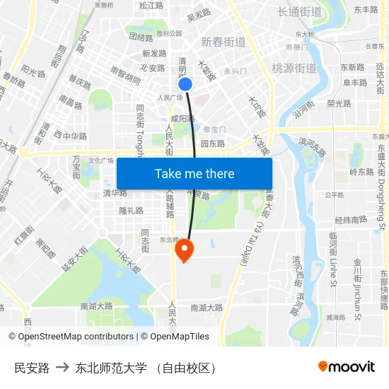 民安路 to 东北师范大学 （自由校区） map
