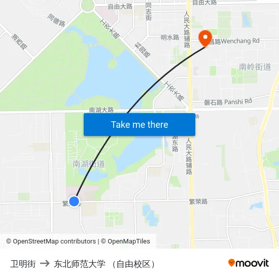 卫明街 to 东北师范大学 （自由校区） map