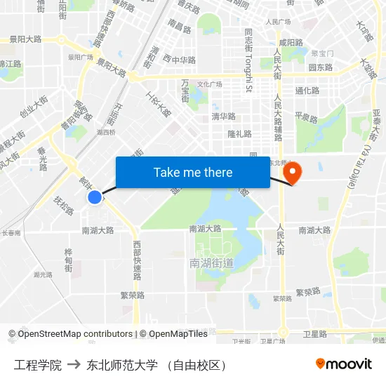 工程学院 to 东北师范大学 （自由校区） map