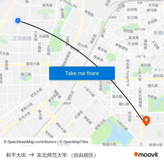 和平大街 to 东北师范大学 （自由校区） map