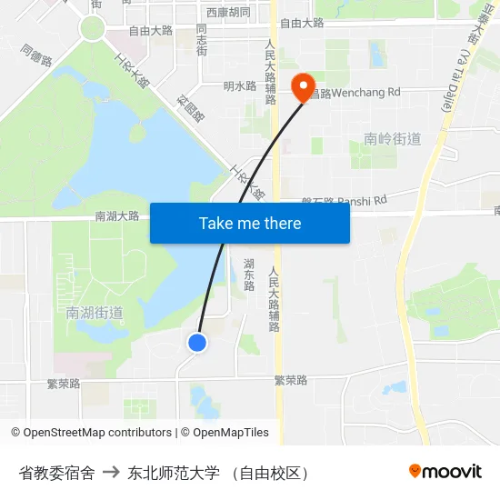 省教委宿舍 to 东北师范大学 （自由校区） map
