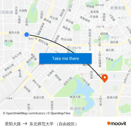 景阳大路 to 东北师范大学 （自由校区） map