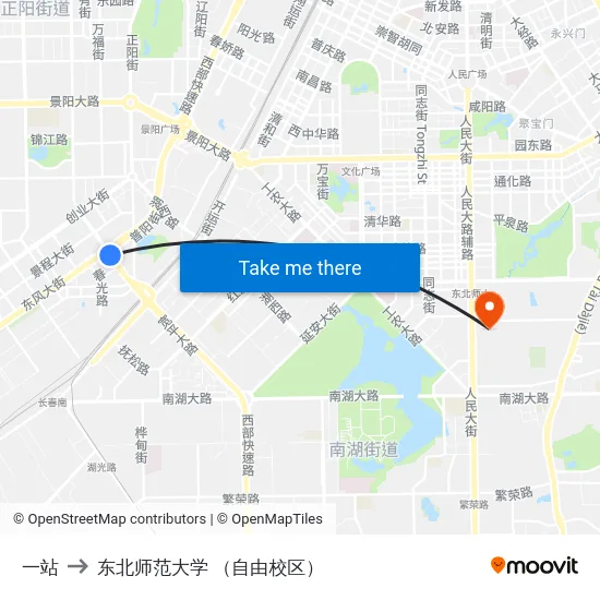 一站 to 东北师范大学 （自由校区） map
