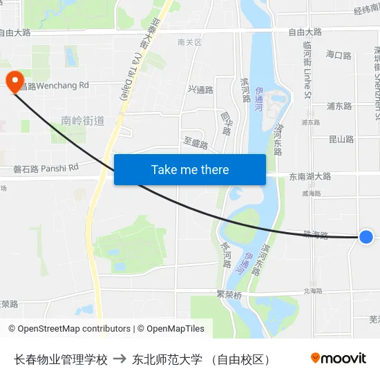 长春物业管理学校 to 东北师范大学 （自由校区） map