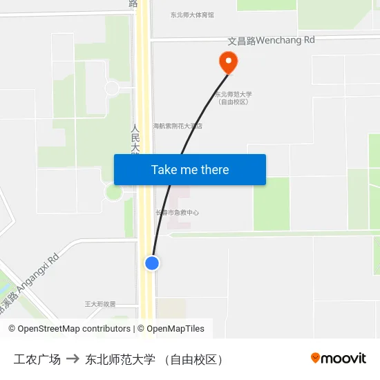 工农广场 to 东北师范大学 （自由校区） map