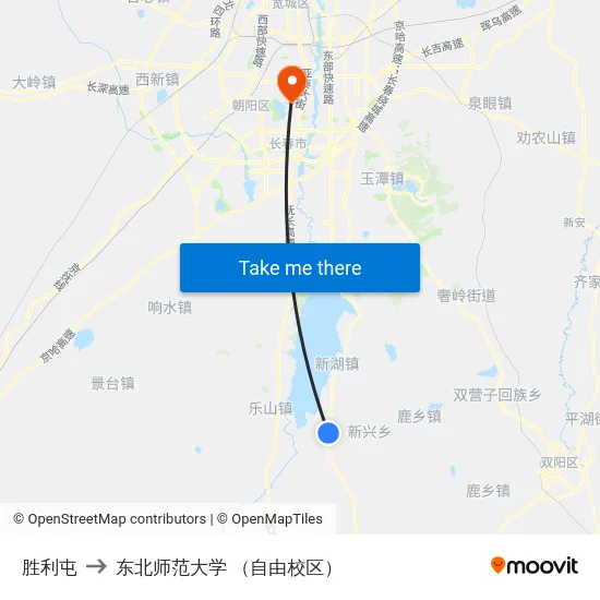 胜利屯 to 东北师范大学 （自由校区） map