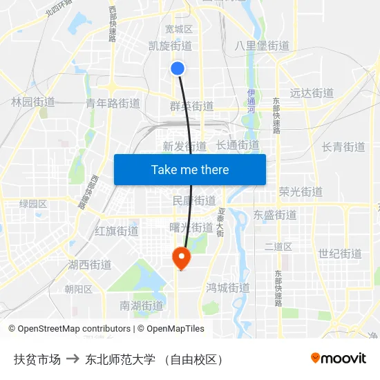 扶贫市场 to 东北师范大学 （自由校区） map