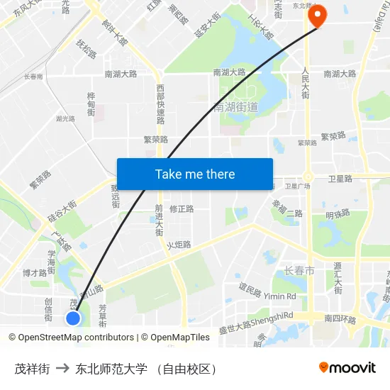 茂祥街 to 东北师范大学 （自由校区） map