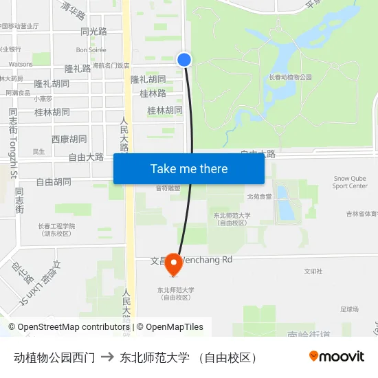 动植物公园西门 to 东北师范大学 （自由校区） map