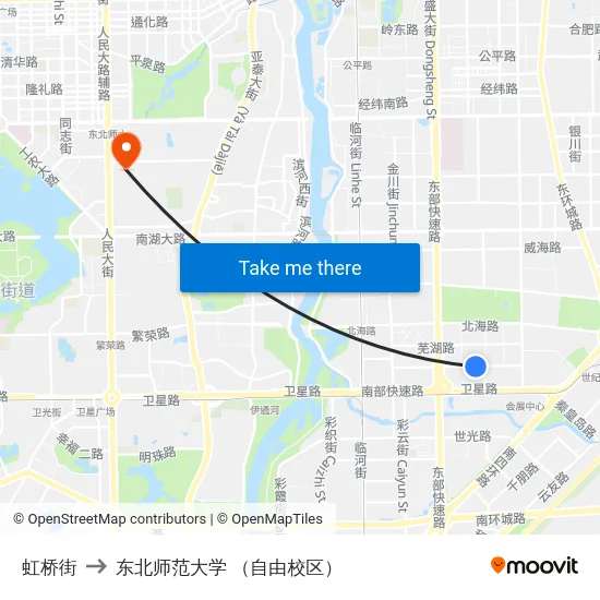 虹桥街 to 东北师范大学 （自由校区） map
