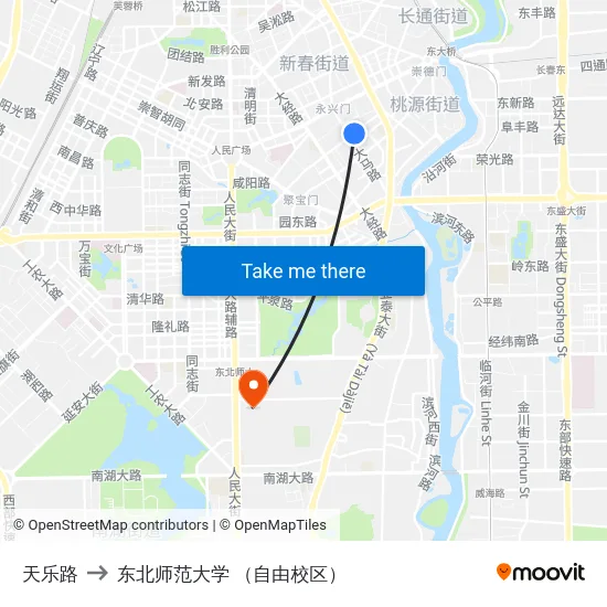 天乐路 to 东北师范大学 （自由校区） map